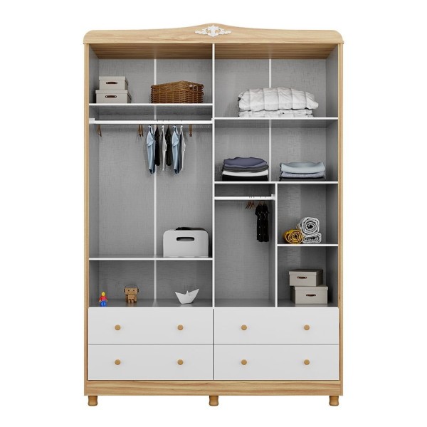 Encontraproduto.com.br - Guarda-roupa De Bebê 156,80cm 4 Portas Com Janela E 4 Gavetas 100% Mdf Maya Clássico Espresso Móveis Branco