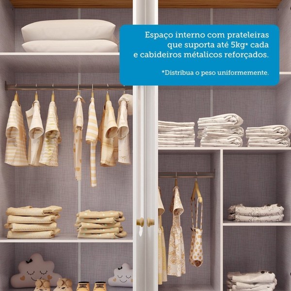 Encontraproduto.com.br - Guarda-roupa De Bebê 156,80cm 4 Portas Com Janela E 4 Gavetas 100% Mdf Maya Clássico Espresso Móveis Branco