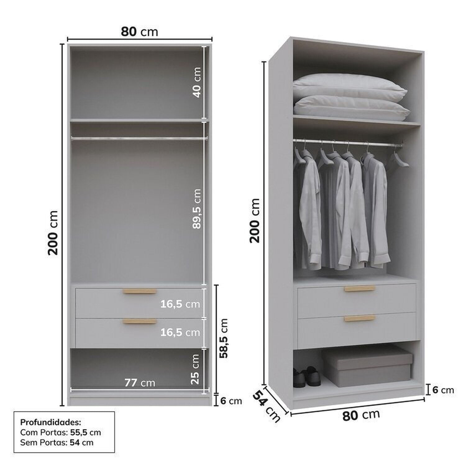 Encontraproduto.com.br - Guarda Roupa Modular 80cm Com Portas e Gaveteiro Jade Cabecasa Cinza Urbano