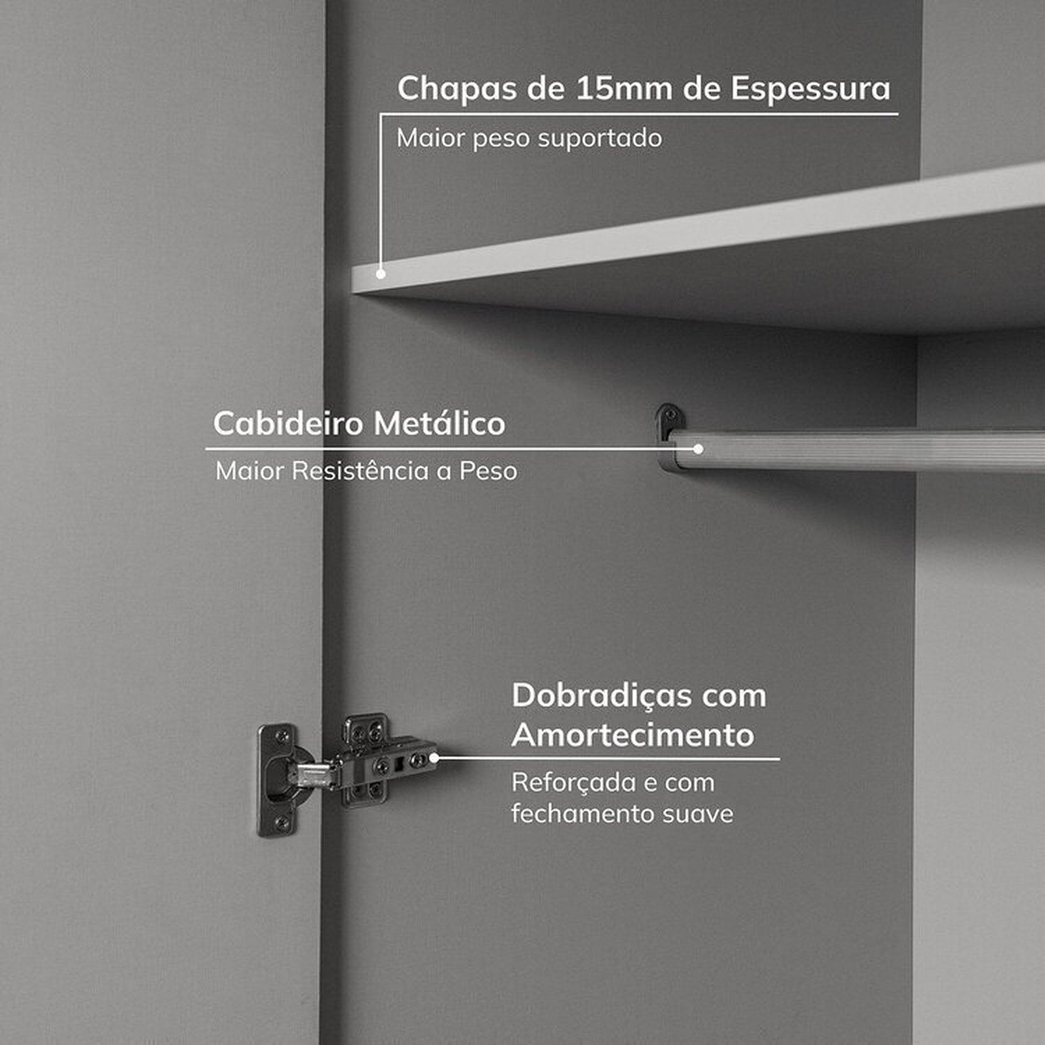 Encontraproduto.com.br - Guarda Roupa Modular 80cm Com Portas e Gaveteiro Jade Cabecasa Cinza Urbano