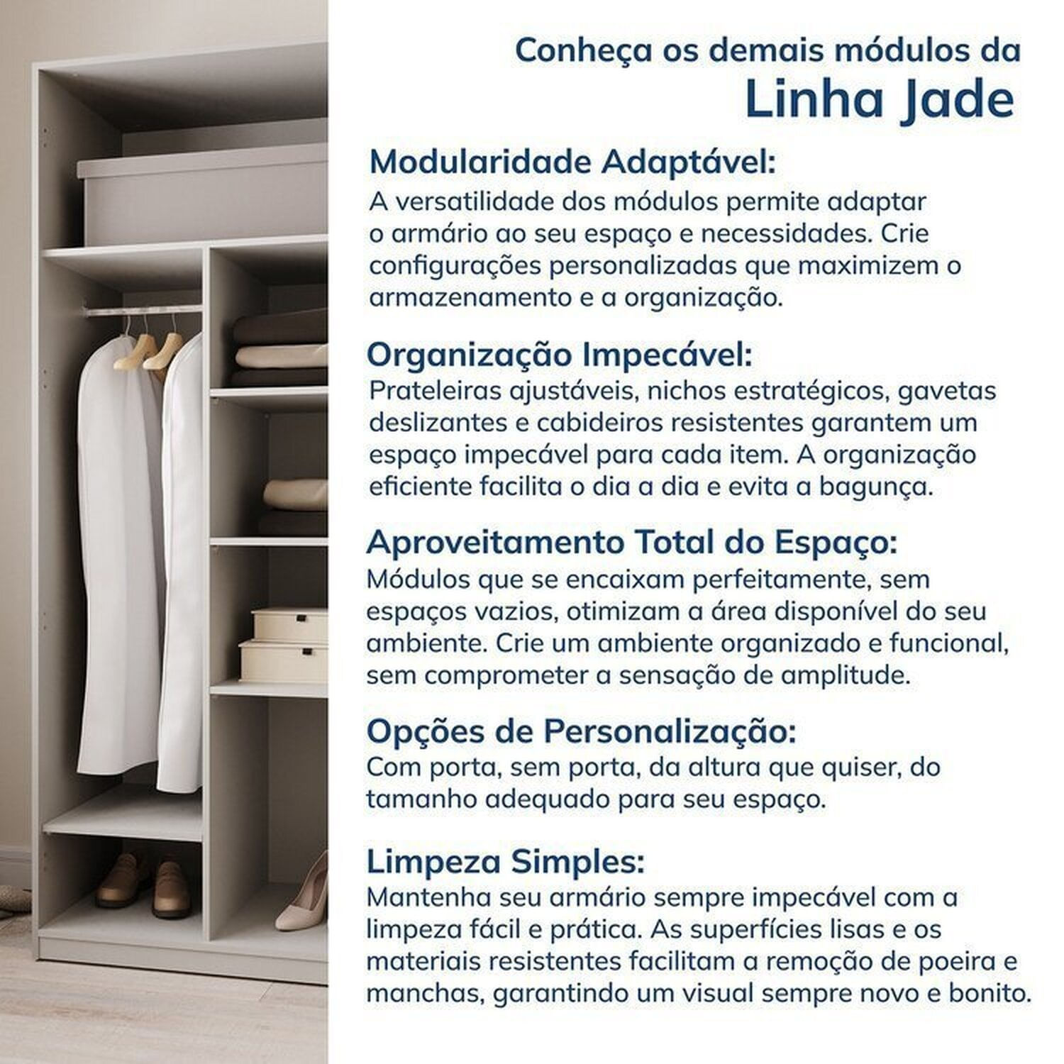 Encontraproduto.com.br - Guarda Roupa Modular 80cm Com Portas e Gaveteiro Jade Cabecasa Cinza Urbano