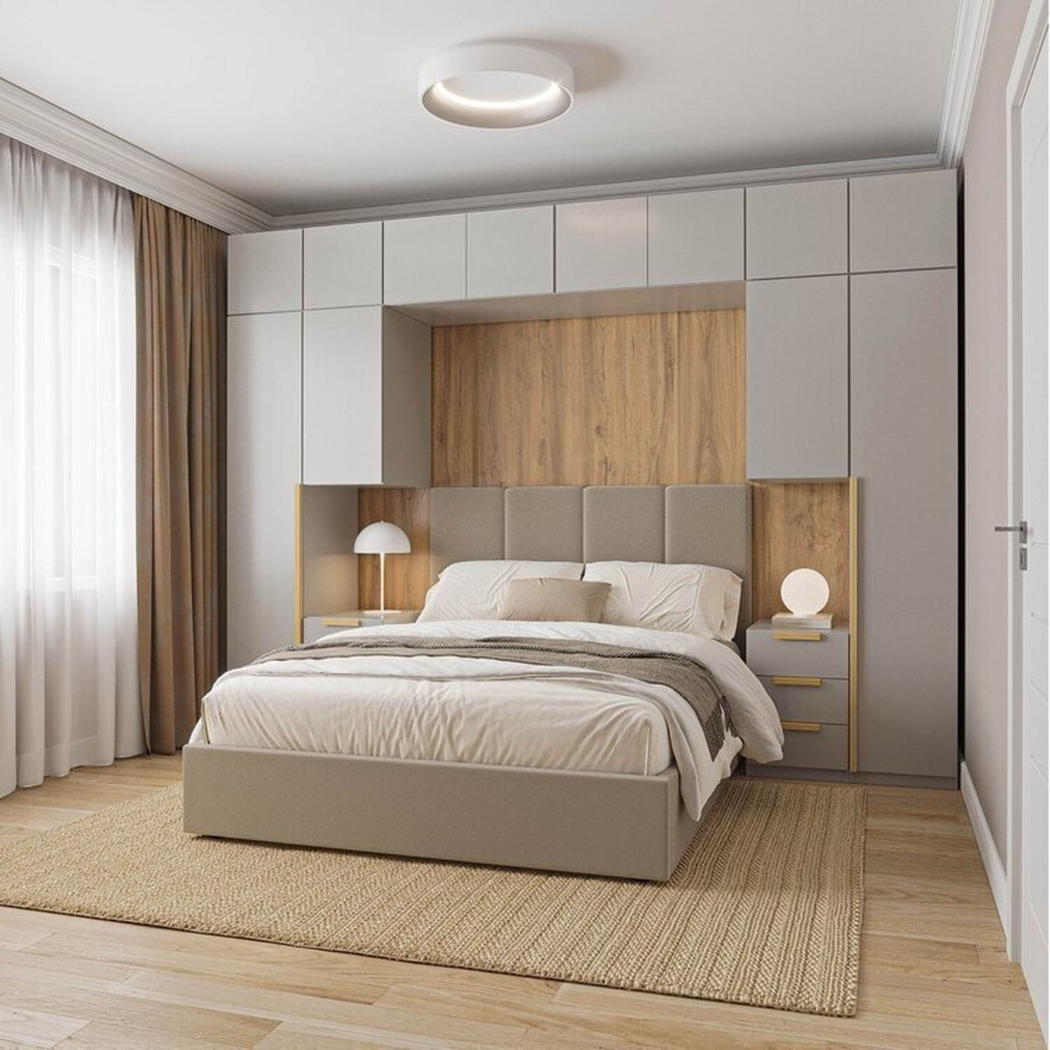 Guarda-roupa Modulado 10 Peças 12 Portas com 2 Mesas de Cabeceira Jade Cabecasa Madeiramadeira Cinza Urbano