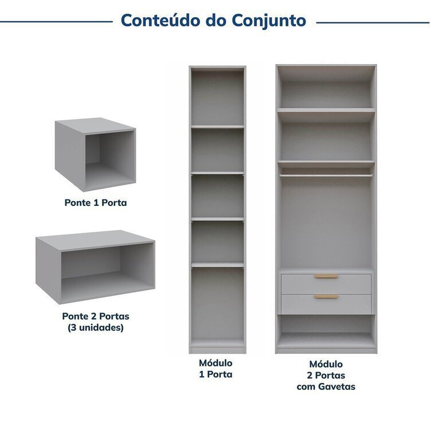 Encontraproduto.com.br - Guarda-Roupa Modular 6 Peças 10 Portas Jade CabeCasa MadeiraMadeira Cinza Urbano