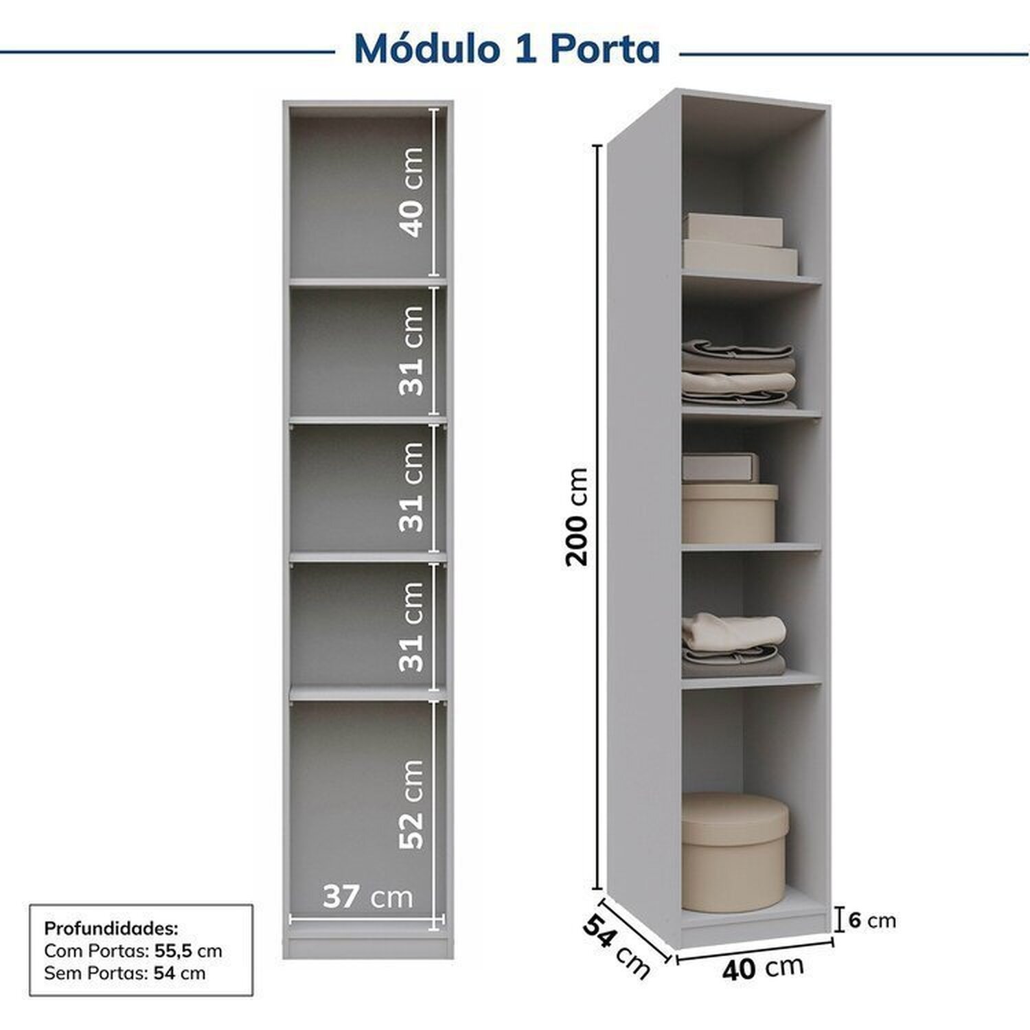 Encontraproduto.com.br - Guarda-Roupa Modular 6 Peças 10 Portas Jade CabeCasa MadeiraMadeira Cinza Urbano