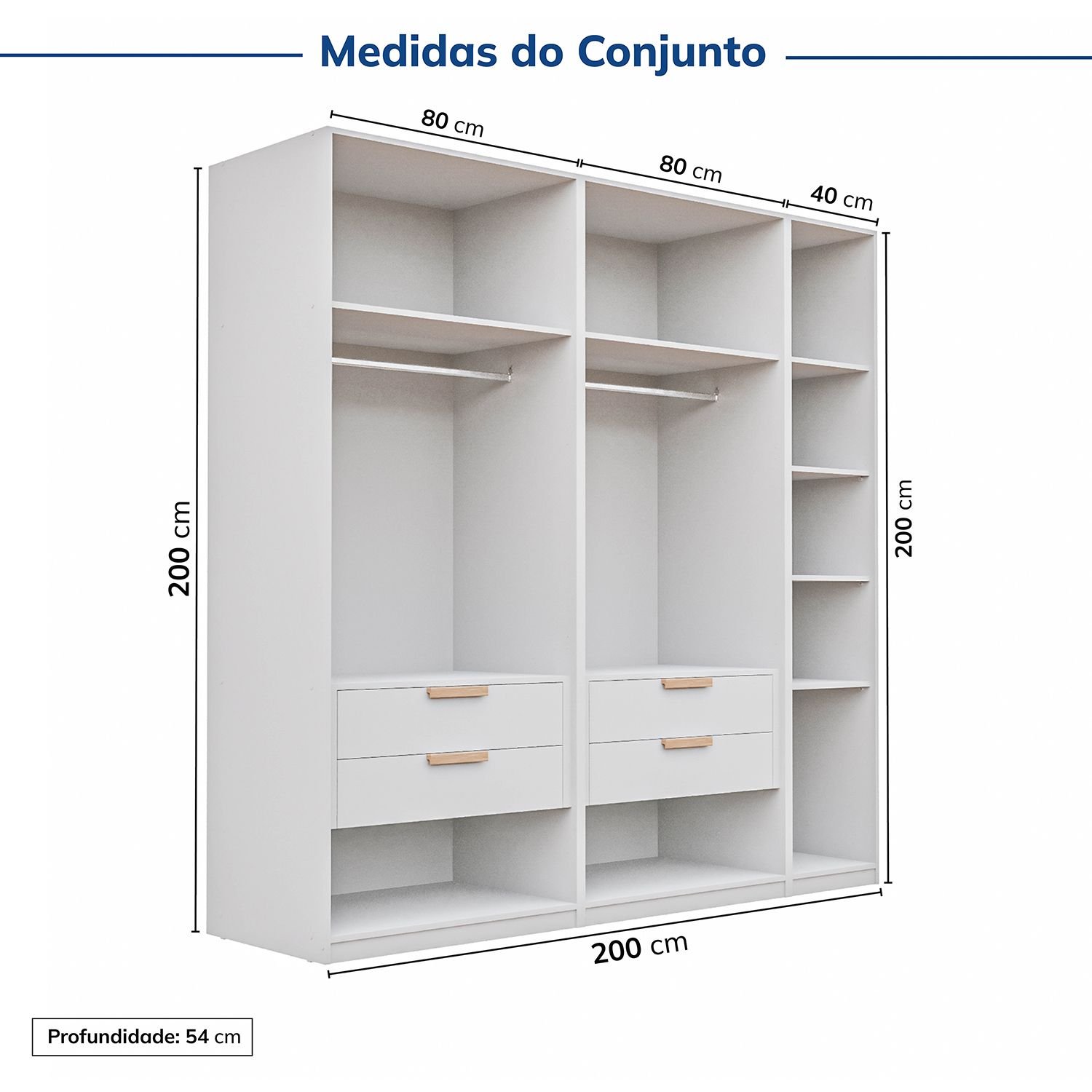 Encontraproduto.com.br - Guarda-roupa Modular 3 Peças sem Portas Jade Cabecasa Madeiramadeira Branco Fosco
