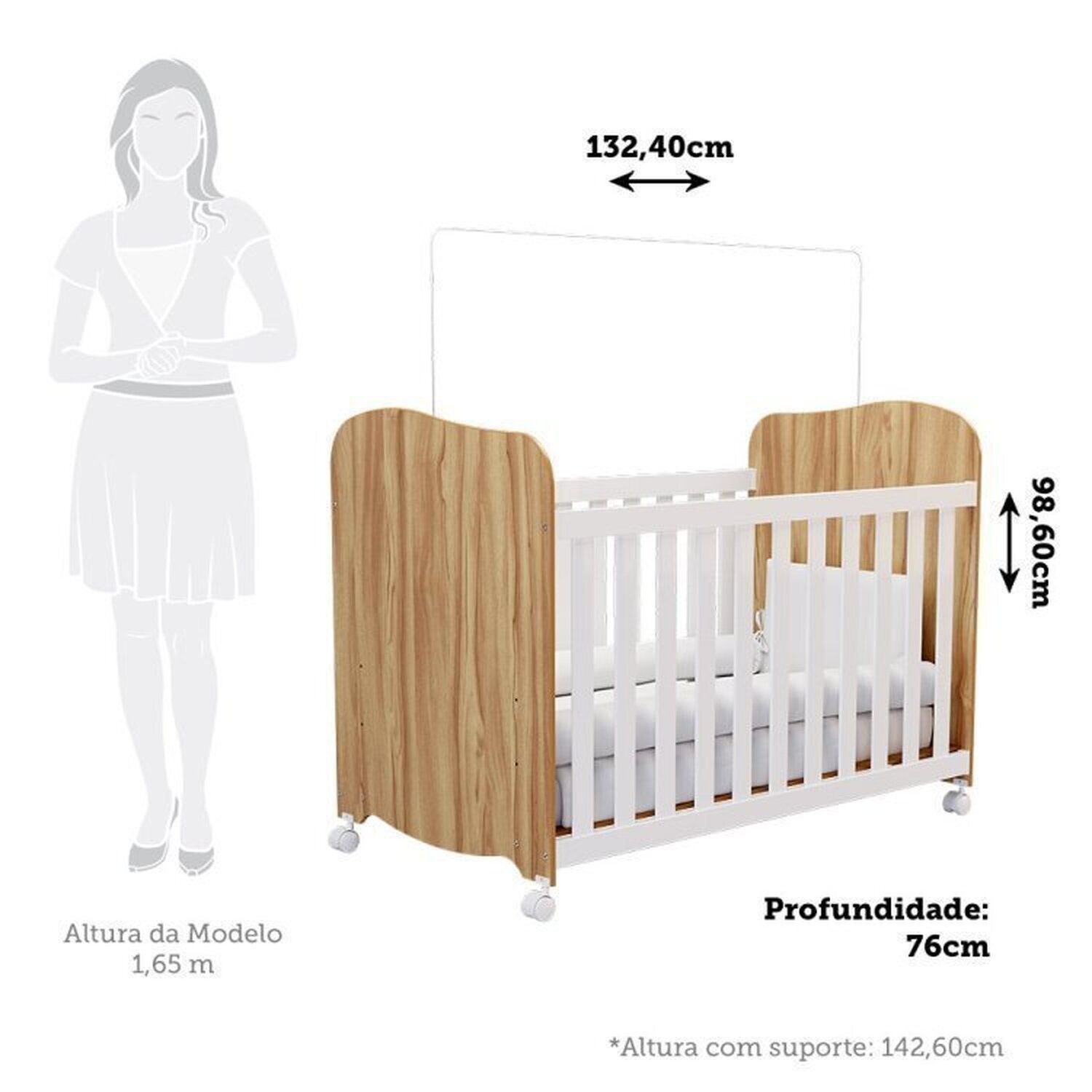 Encontraproduto.com.br - Quarto de Bebê com Cômoda 3 Gavetas e Berço Americano 100% Mdf Teka Espresso Móveis Branco Brilho/Amêndoa