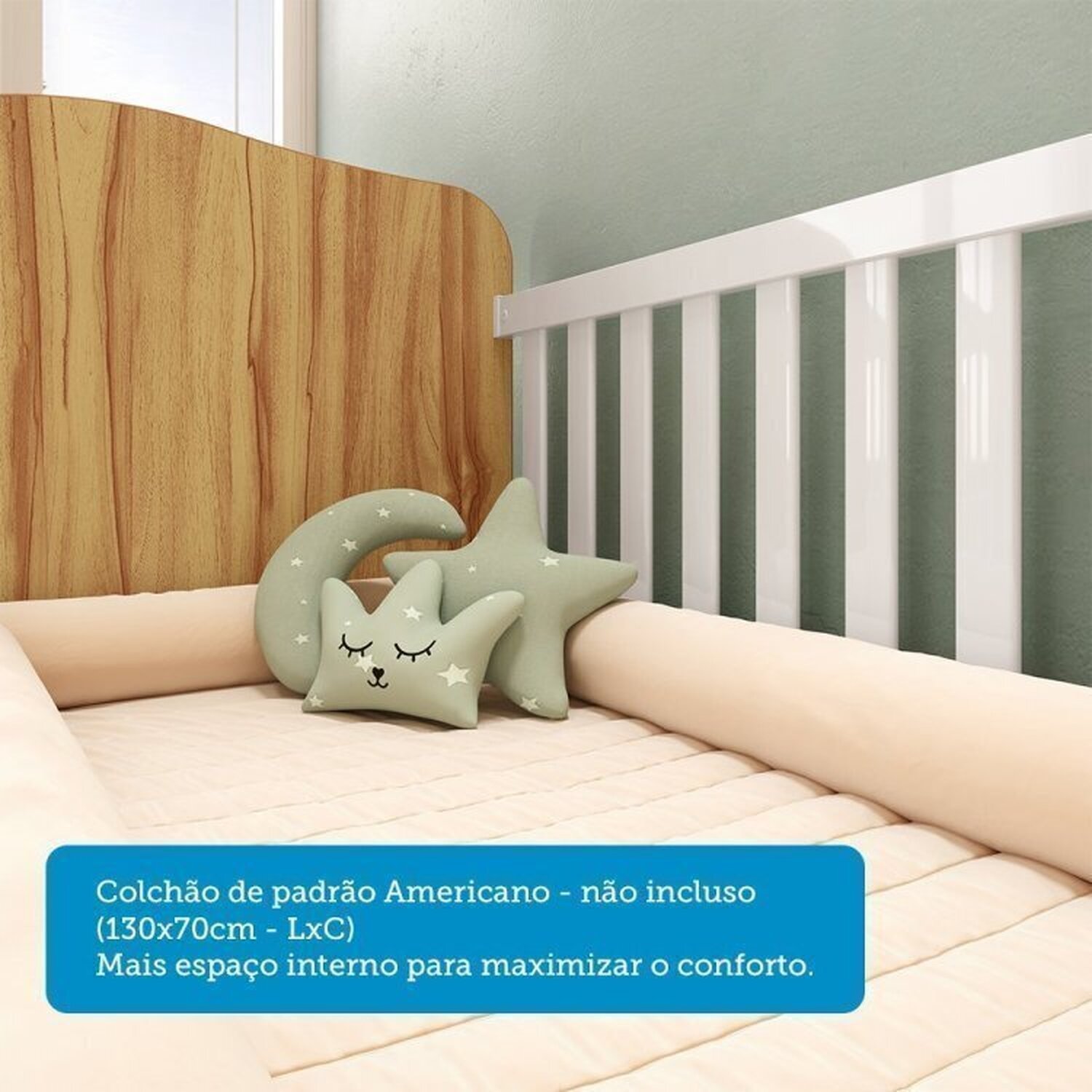 Encontraproduto.com.br - Quarto de Bebê com Cômoda 3 Gavetas e Berço Americano 100% Mdf Teka Espresso Móveis Branco Brilho/Amêndoa