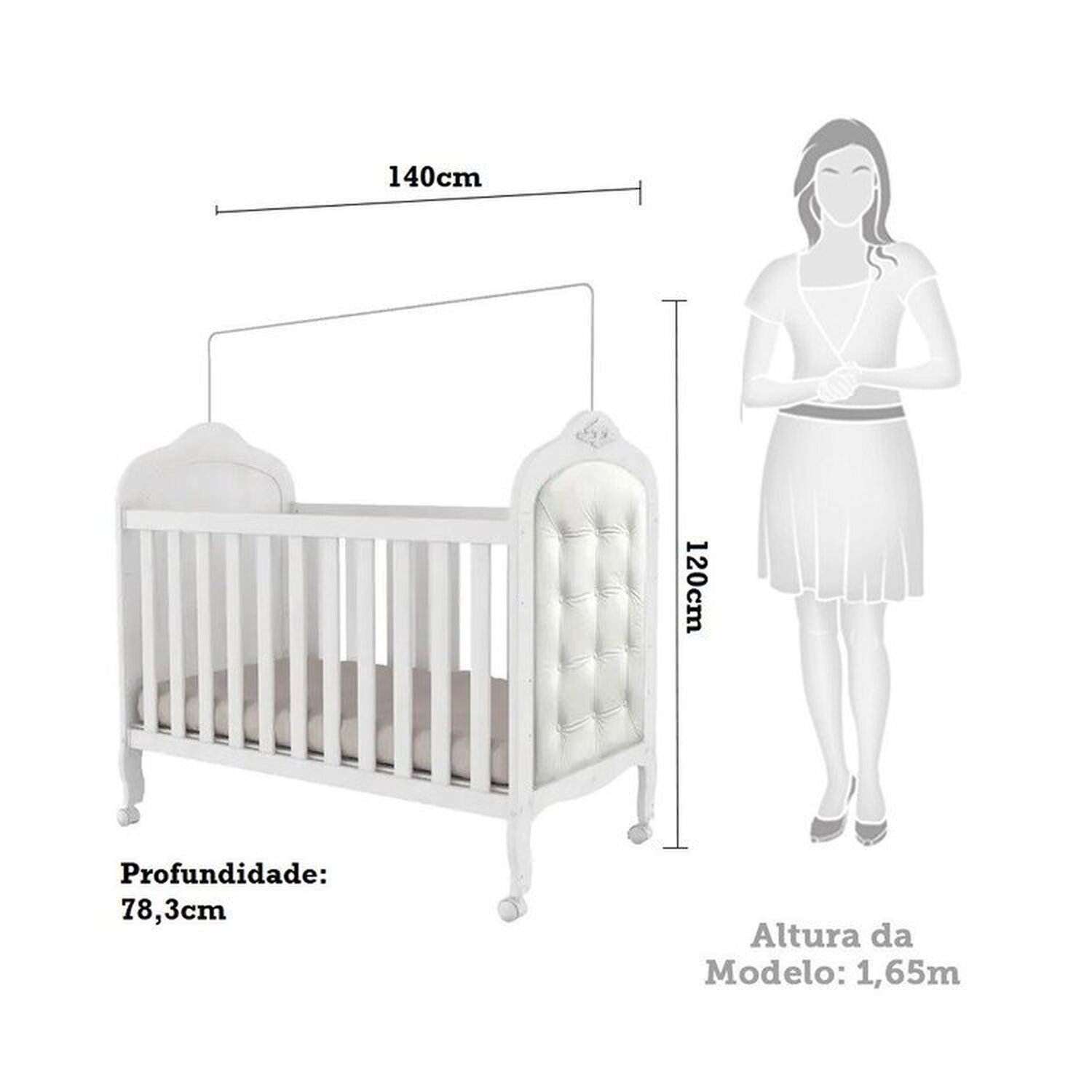 Encontraproduto.com.br - Quarto de Bebê Berço com Capitonê e Guarda Roupa 4 Portas Maya Clássico Espresso Móveis Branco Brilho/Branco