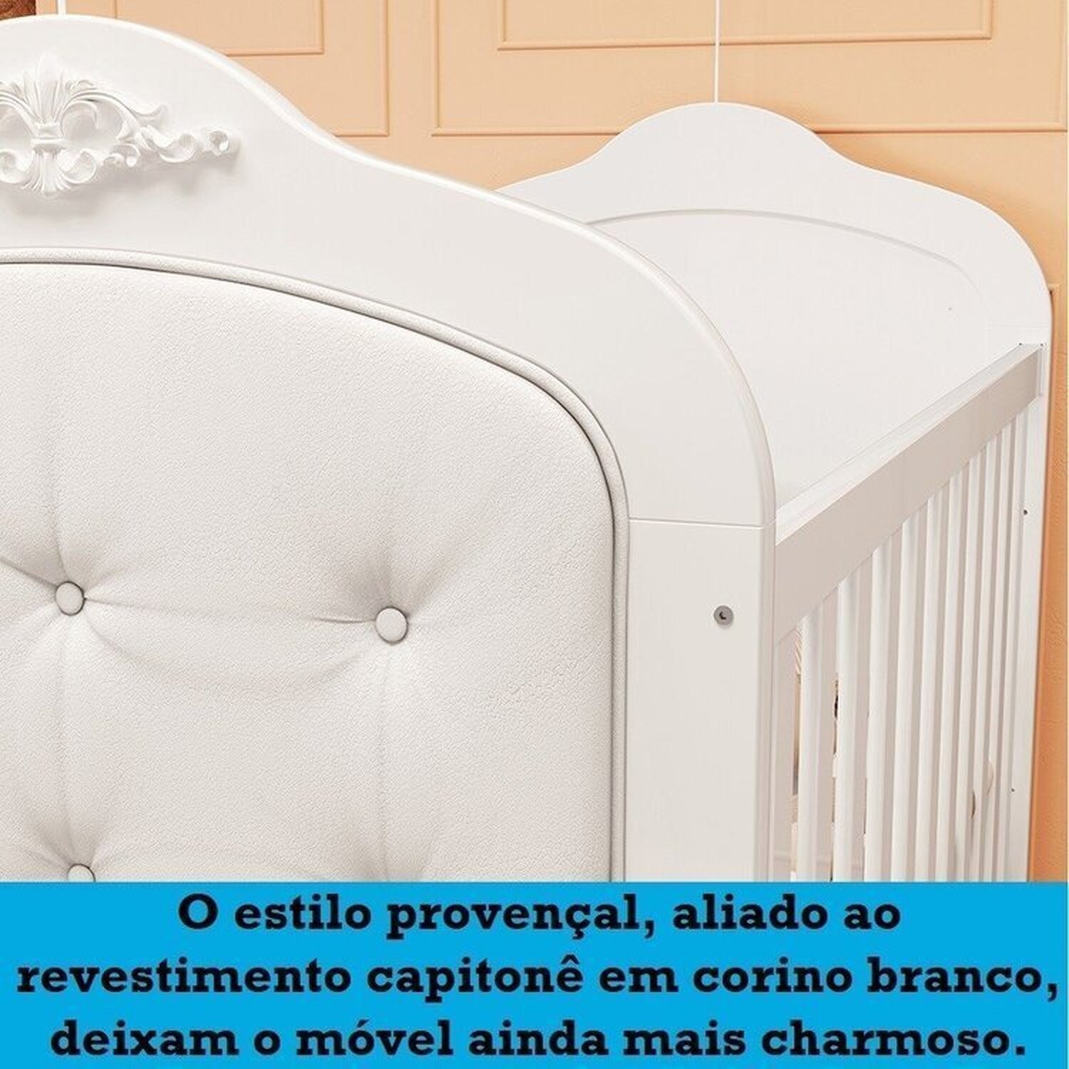 Encontraproduto.com.br - Quarto de Bebê Berço com Capitonê e Guarda Roupa 4 Portas Maya Clássico Espresso Móveis Branco Brilho/Branco