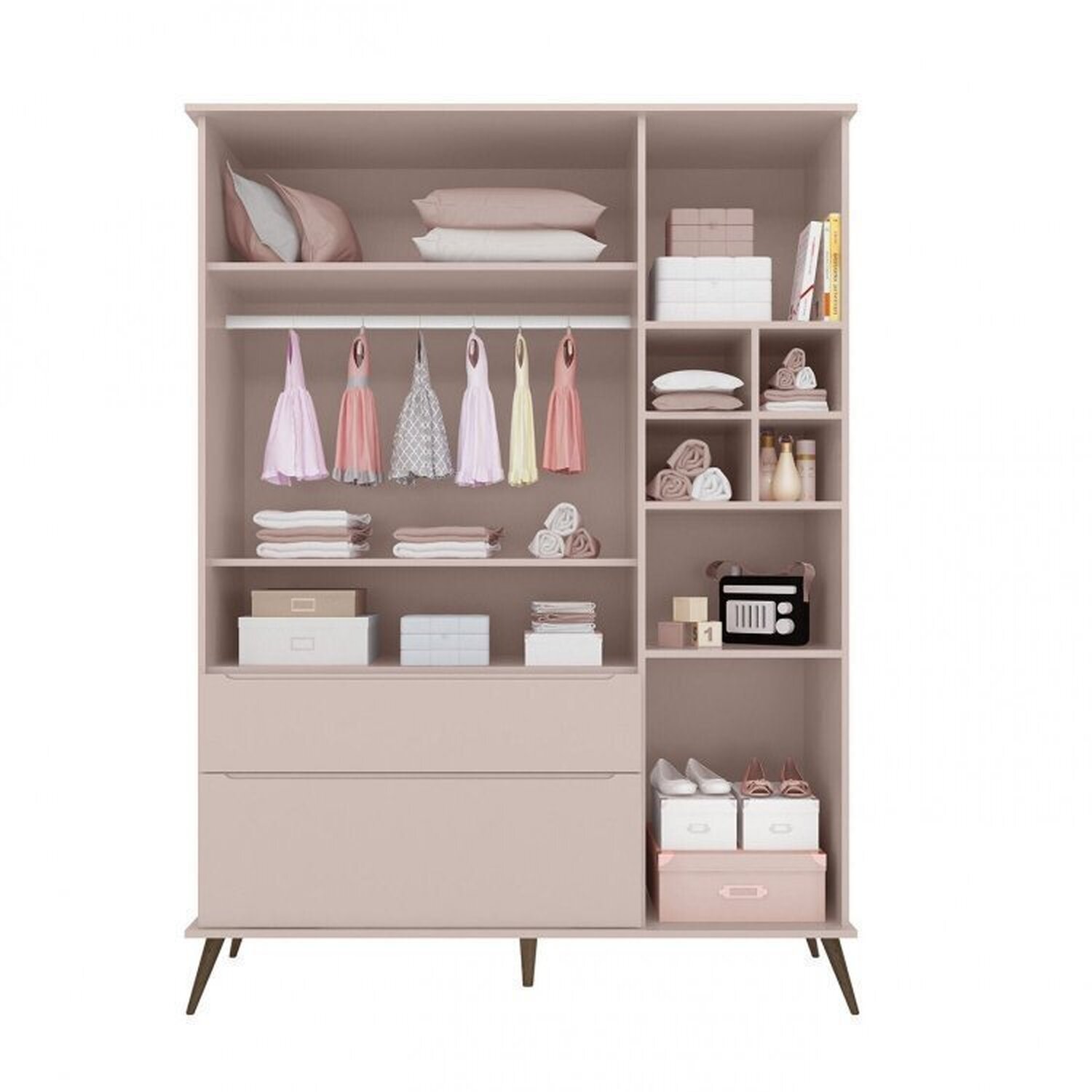 Encontraproduto.com.br - Conjunto Quarto Infantil com Guarda-roupa 3 Portas e Cômoda com Sapateira Melinda 100% Mdf Rosa