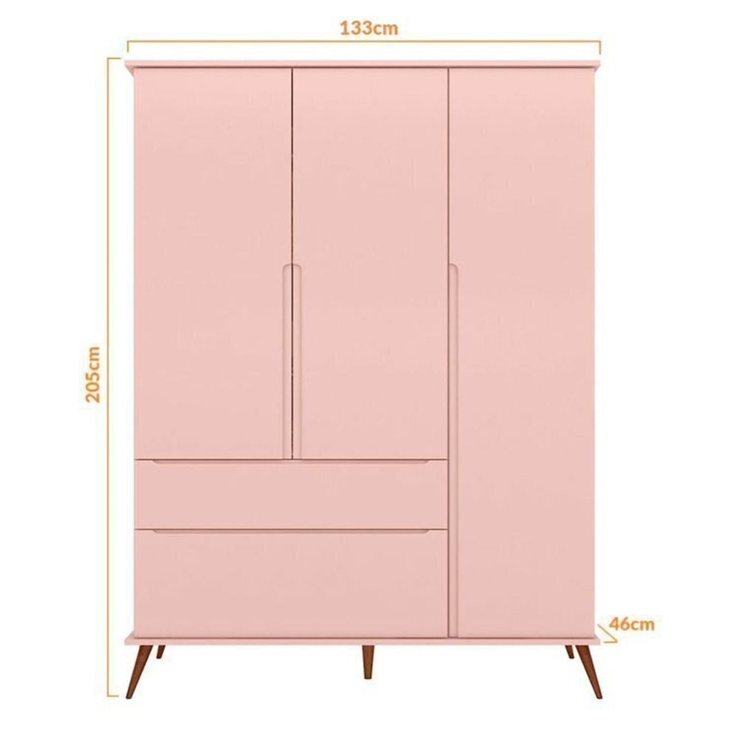 Encontraproduto.com.br - Conjunto Quarto Infantil com Guarda-roupa 3 Portas e Cômoda com Sapateira Melinda 100% Mdf Rosa