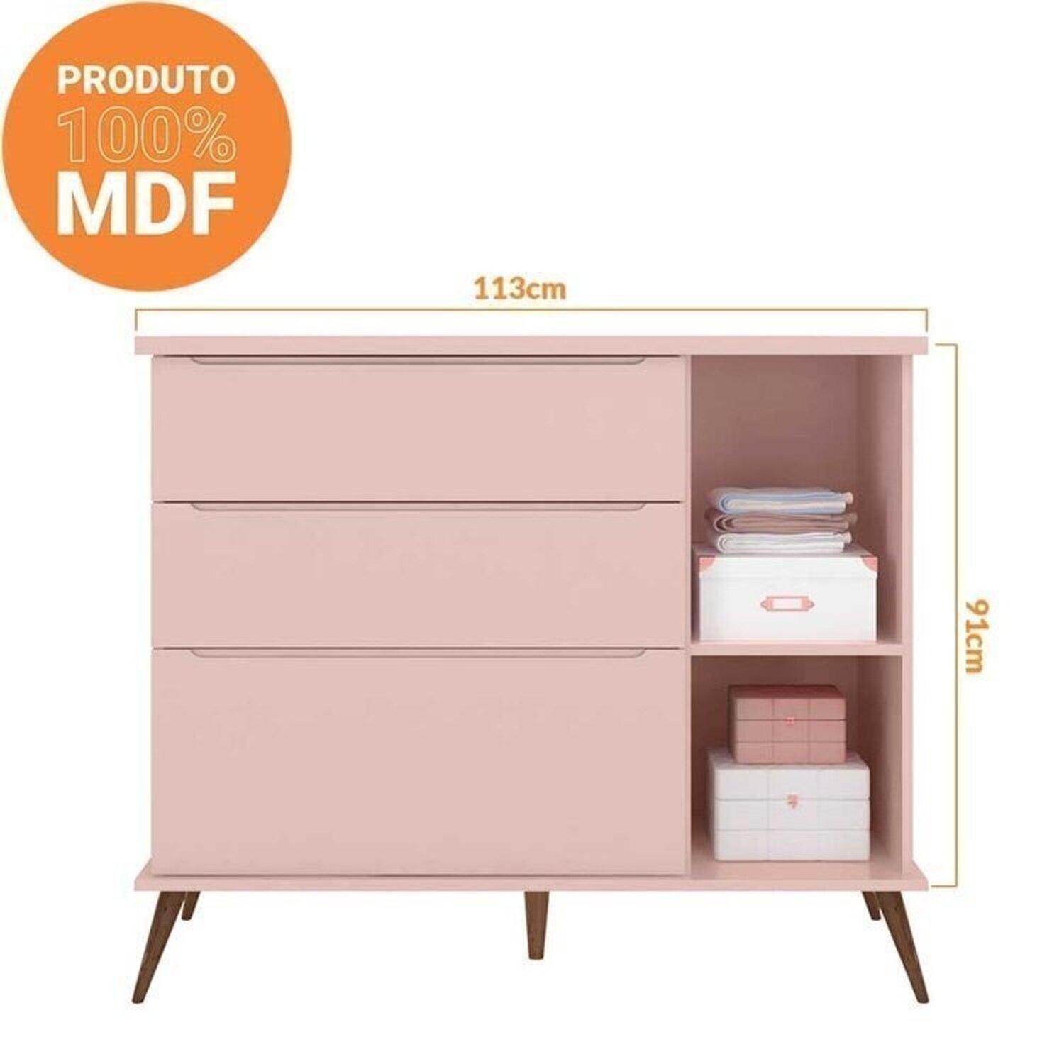 Encontraproduto.com.br - Conjunto Quarto Infantil com Guarda-roupa 3 Portas e Cômoda com Sapateira Melinda 100% Mdf Rosa