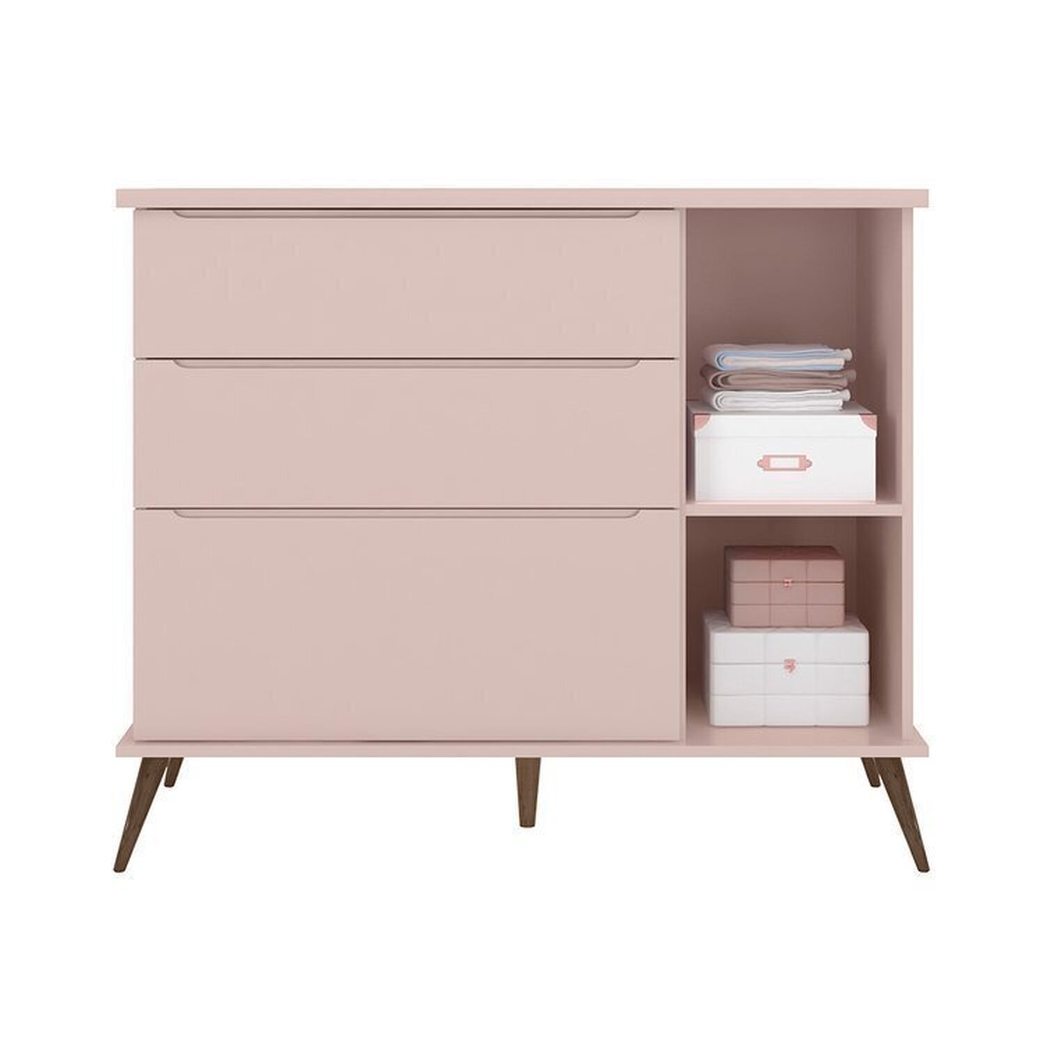 Encontraproduto.com.br - Conjunto Quarto Infantil com Guarda-roupa 3 Portas e Cômoda com Sapateira Melinda 100% Mdf Rosa