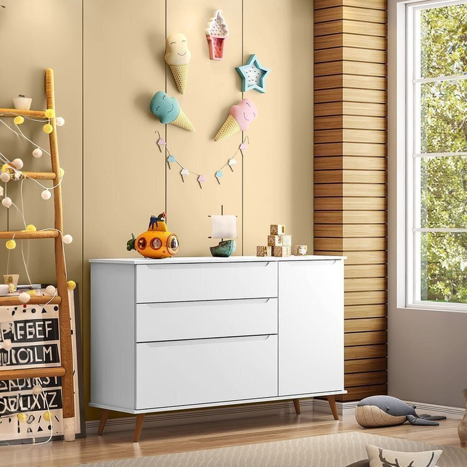 Encontraproduto.com.br - Conjunto Quarto Infantil com Guarda-roupa 3 Portas e Cômoda com Sapateira Melinda 100% Mdf Cinza