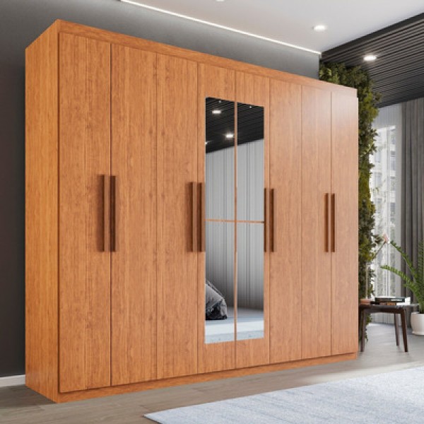 Guarda Roupa Casal 8 Portas 4 Gavetas Com Espelho Montreal Cinamomo