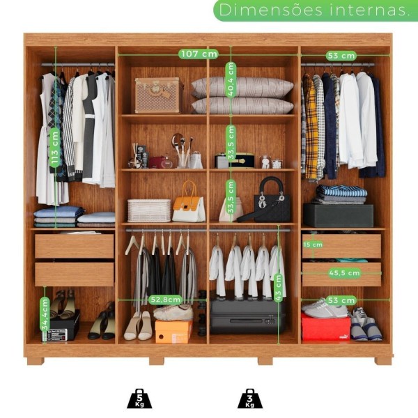 Encontraproduto.com.br - Guarda Roupa Casal 8 Portas 4 Gavetas Com Espelho Com Pés Montreal Cinamomo Off-white