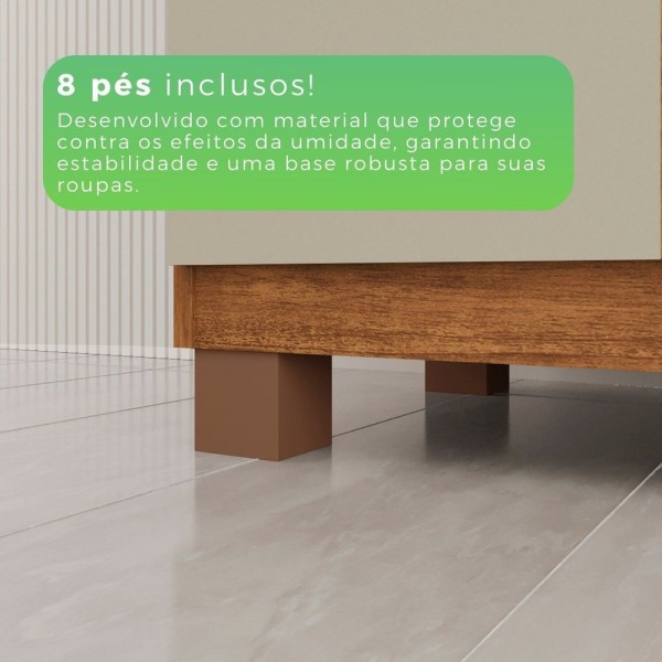 Encontraproduto.com.br - Guarda Roupa Casal 8 Portas 4 Gavetas Com Espelho Com Pés Montreal Cinamomo Off-white