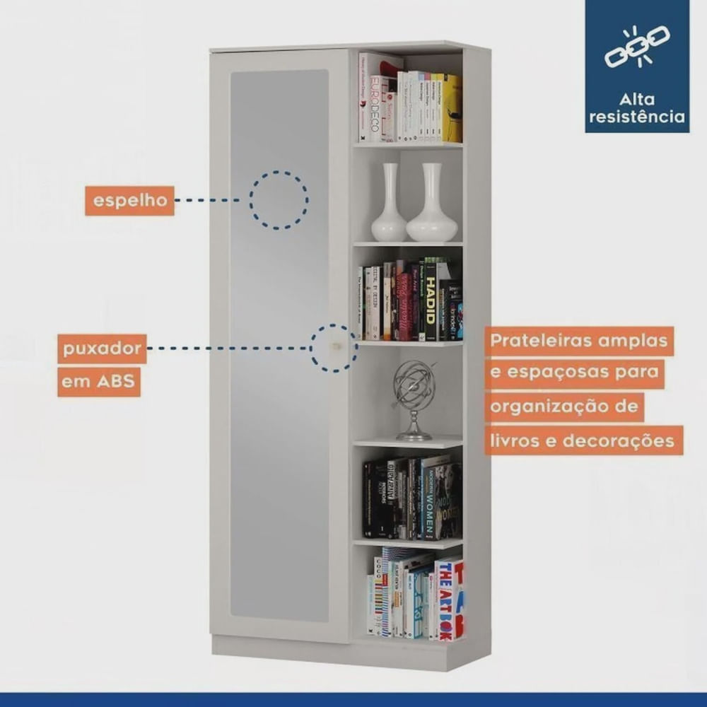 Encontraproduto.com.br - Conjunto 2 Armários Multiuso Infantil 1 Porta com Espelho João Pessoa Branco