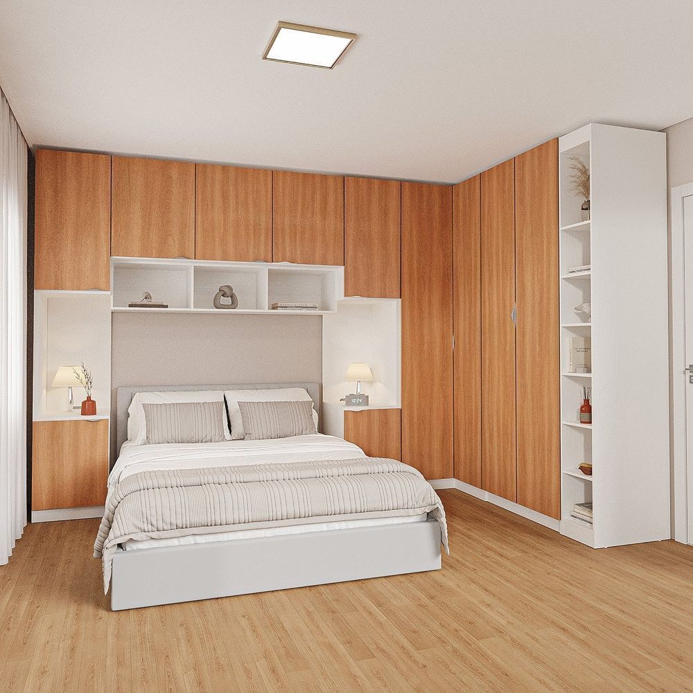Guarda Roupa Modulado De Canto 11 Portas 7 Peças Hera Cabecasa Branco Geada Louro Cinza