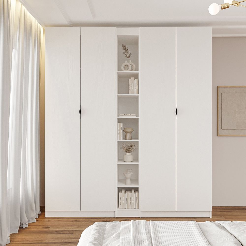 Guarda Roupa Modulado 4 Portas 3 Peças Hera Cabecasa Branco Geada Preto