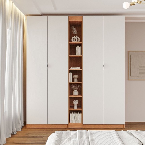 Guarda Roupa Modulado 4 Portas 3 Peças Hera Cabecasa Louro Branco Geada Preto
