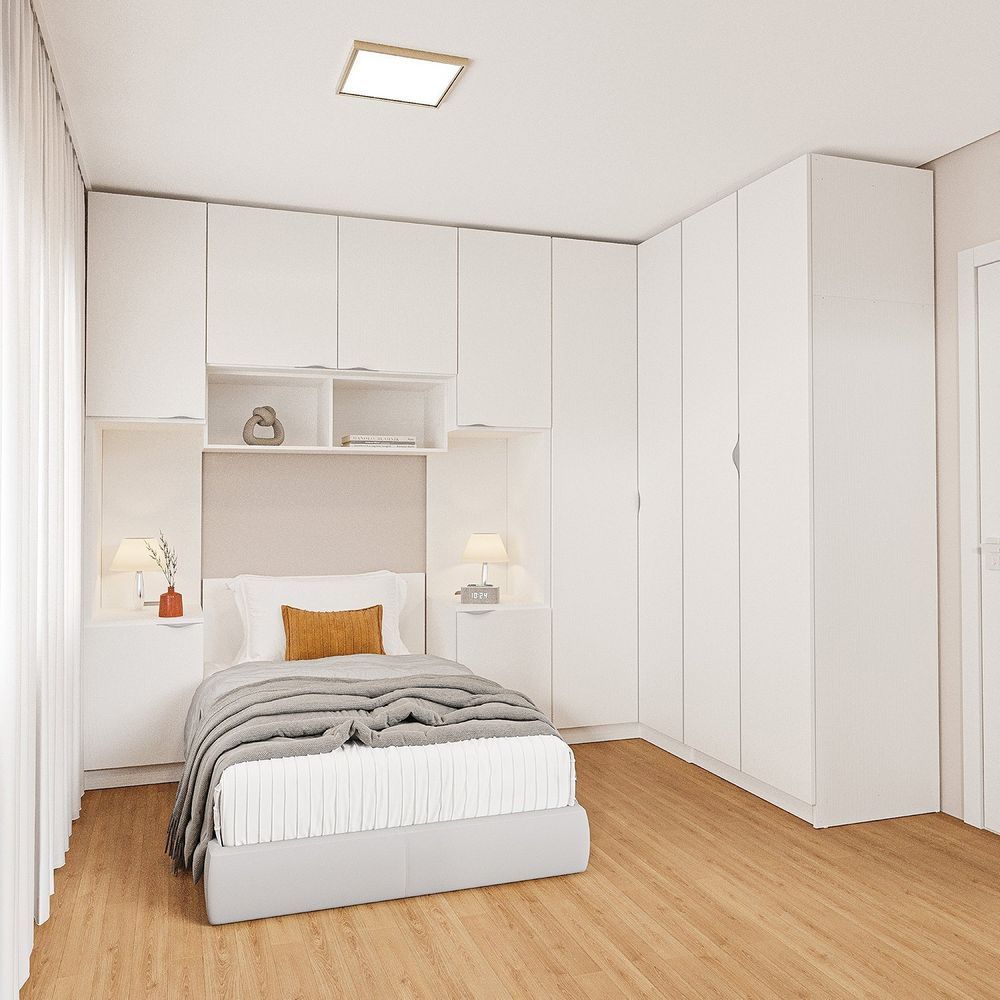 Guarda Roupa Modulado De Canto 10 Portas 6 Peças Hera Cabecasa Branco Geada Cinza