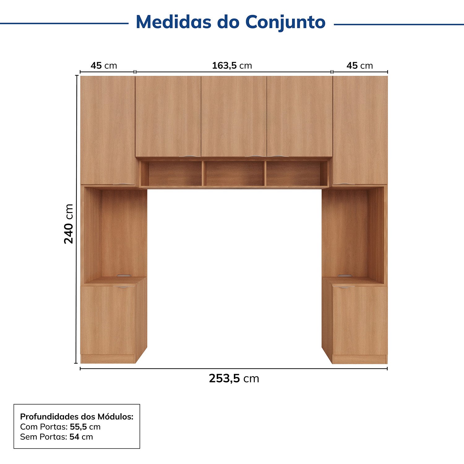 Encontraproduto.com.br - Guarda-roupa Modulado 7 Portas 4 Peças Hera Cabecasa Madeiramadeira Louro/Cinza