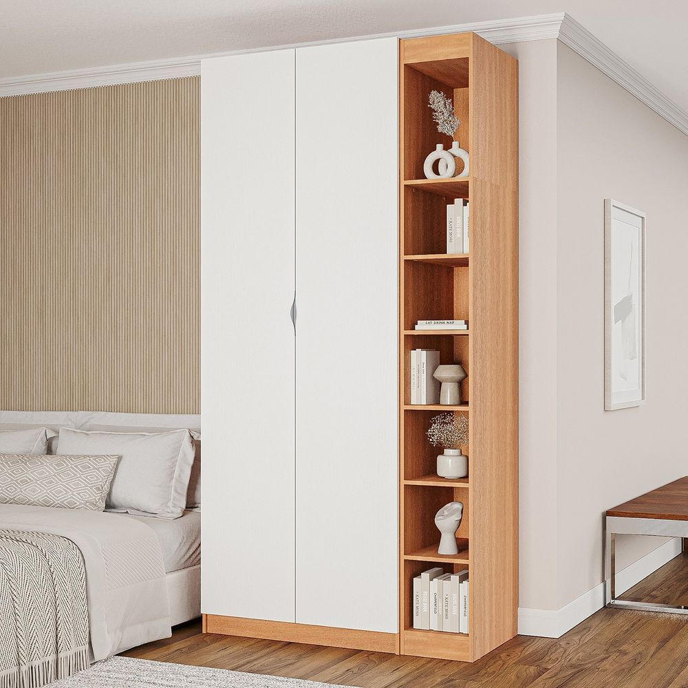 Guarda Roupa Modulado 2 Portas 3 Peças Hera Cabecasa Louro Branco Geada Cinza