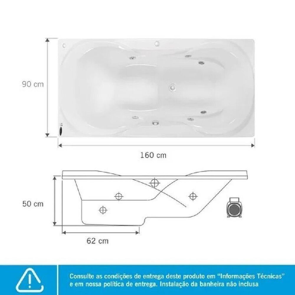 Banheira De Hidromassagem Due Gran Luxo 160x90x50cm - P2 - 220v - Com Aquecedor E Cromoterapia Branco