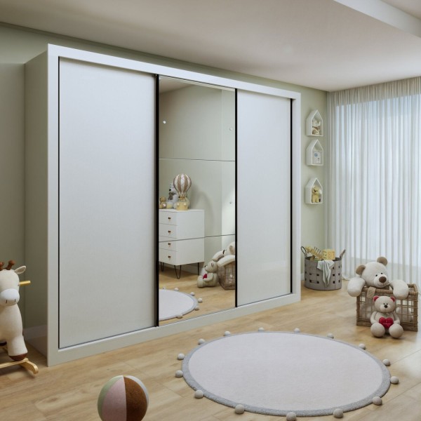 Encontraproduto.com.br - Guarda-roupa Infantil com Espelho 3 Portas 6 Gavetas Marcella Branco