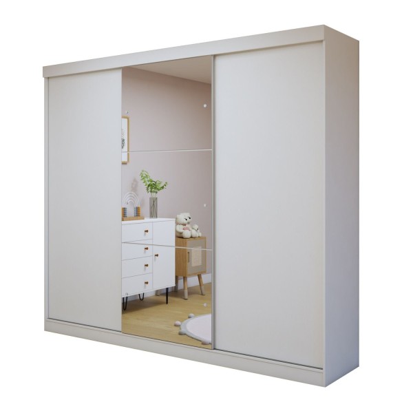 Encontraproduto.com.br - Guarda-roupa Infantil 3 Portas de Correr 4 Gavetas e 3 Espelhos Elô Branco