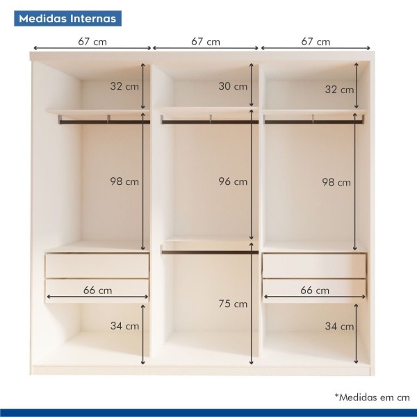 Encontraproduto.com.br - Guarda-roupa Infantil 3 Portas de Correr 4 Gavetas e 3 Espelhos Elô Branco