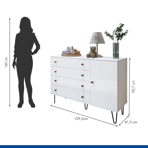 Encontraproduto.com.br - Quarto Infantil Guarda-Roupa 2 Portas Espelhadas Lumi com Cômoda 1 Porta 4 Gavetas Aurora Branco
