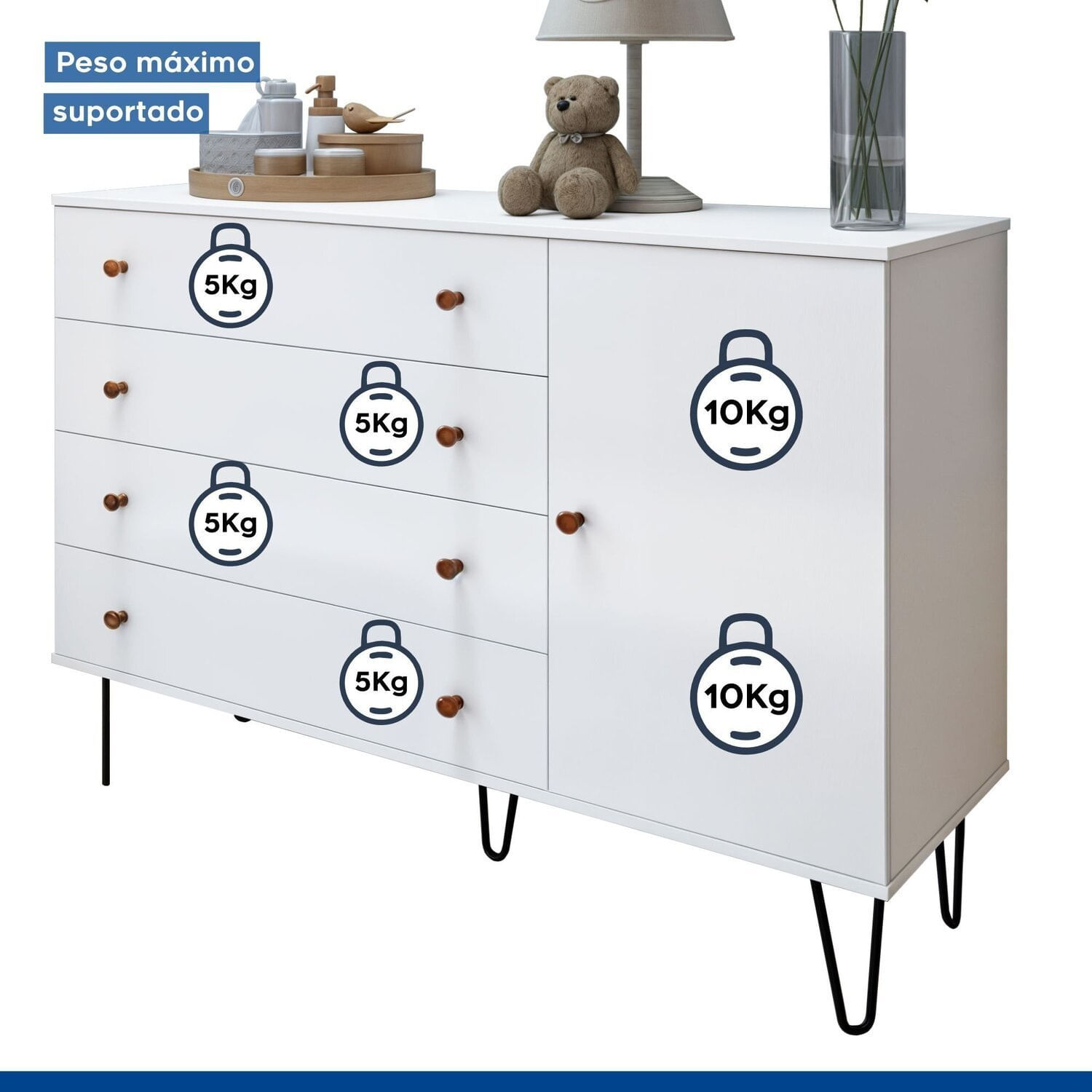Encontraproduto.com.br - Quarto Infantil Guarda-Roupa 2 Portas Espelhadas Lumi com Cômoda 1 Porta 4 Gavetas Aurora Branco