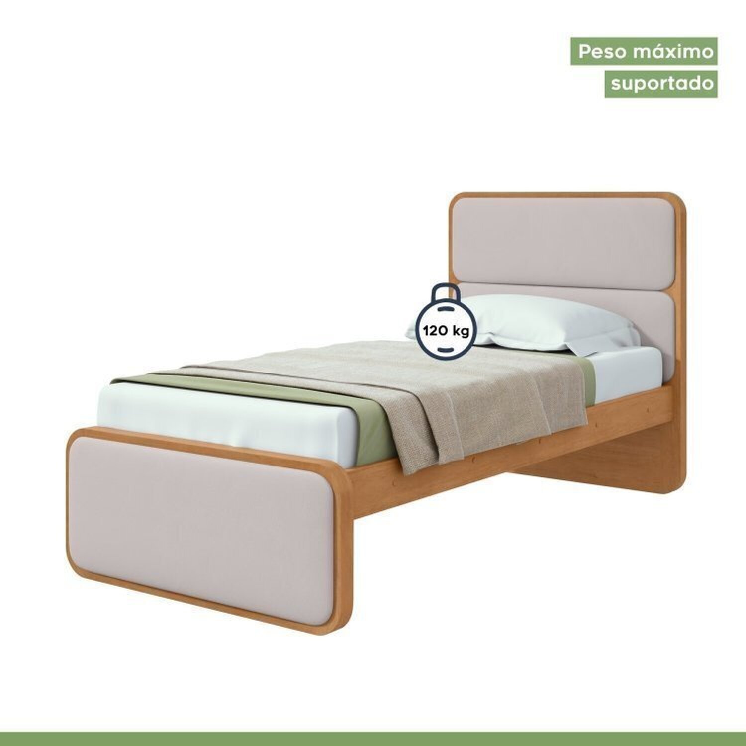 Encontraproduto.com.br - Quarto Infantil com Cama Solteiro Loop Tecido Corano e Cômoda 8 Gavetas 152x48x96cm Loop Amêndoa Clean/Off White
