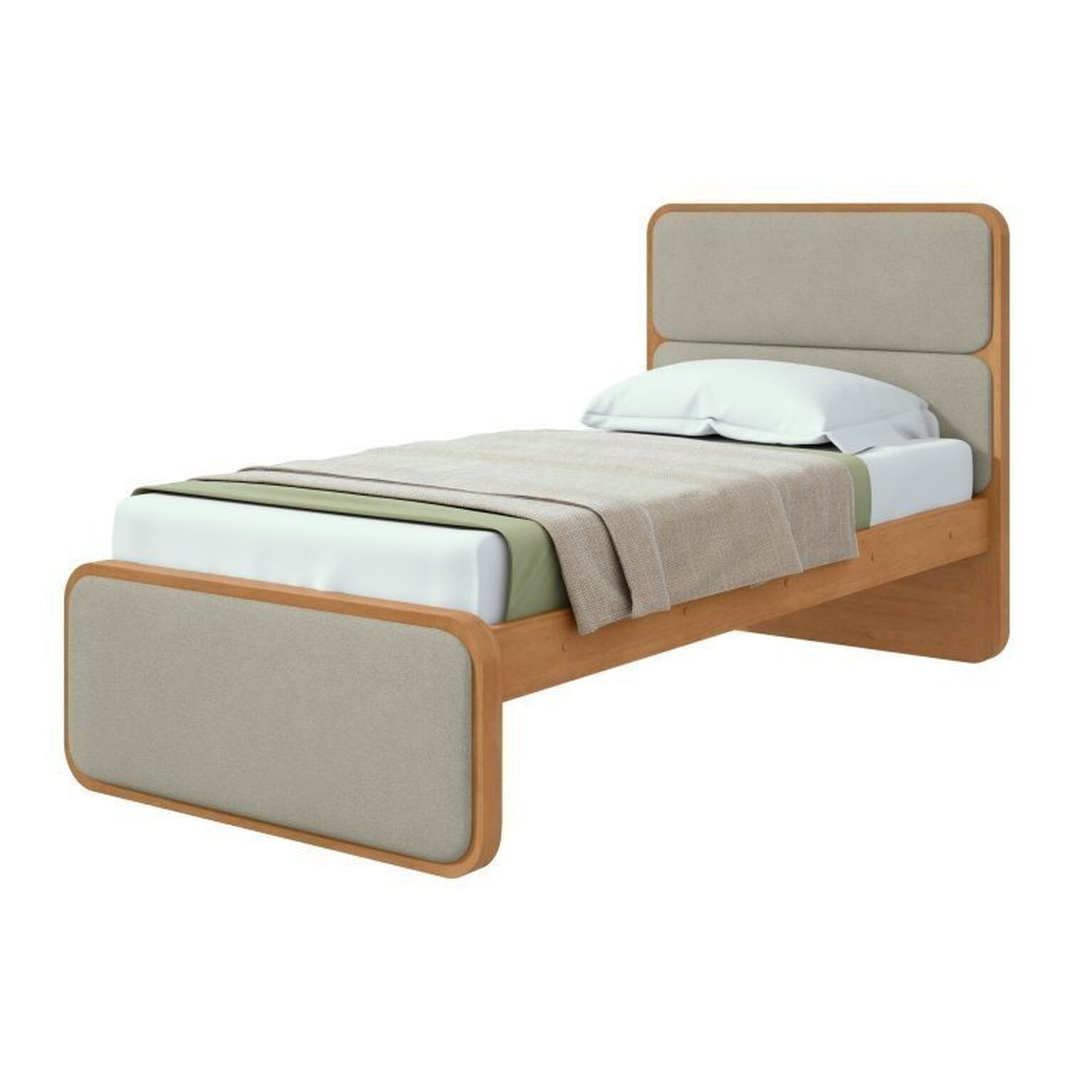 Encontraproduto.com.br - Quarto Infantil com Cama Solteiro Loop Tecido Boucle e Cômoda 8 Gavetas 152x48x96cm Loop Amendoa Clean/Salvia