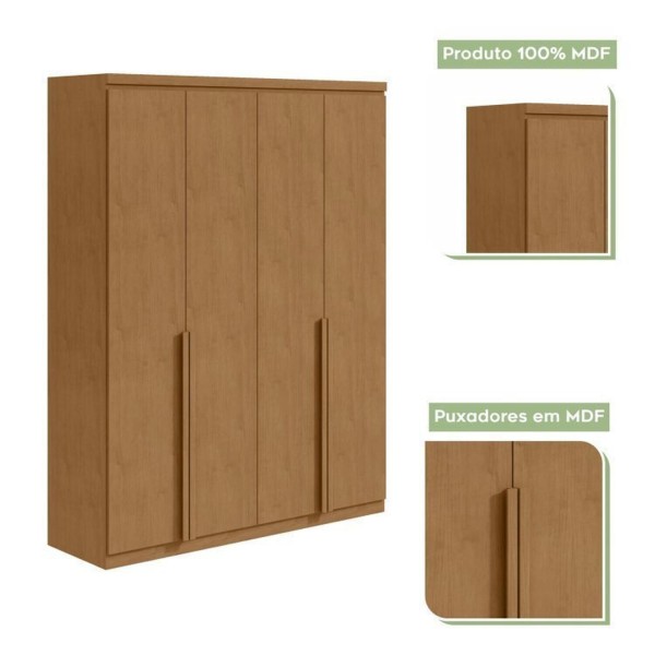 Encontraproduto.com.br - Quarto Infantil com Guarda-Roupa Solteiro 4 Portas 2 Gavetas Alonzo e Cama Solteiro Athenas Amêndoa Clean