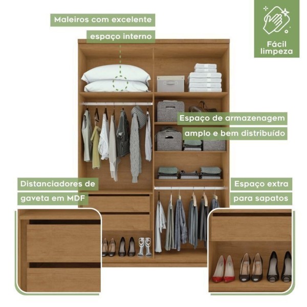 Encontraproduto.com.br - Quarto Infantil com Guarda-Roupa Solteiro 4 Portas 2 Gavetas Alonzo e Cama Solteiro Athenas Amêndoa Clean
