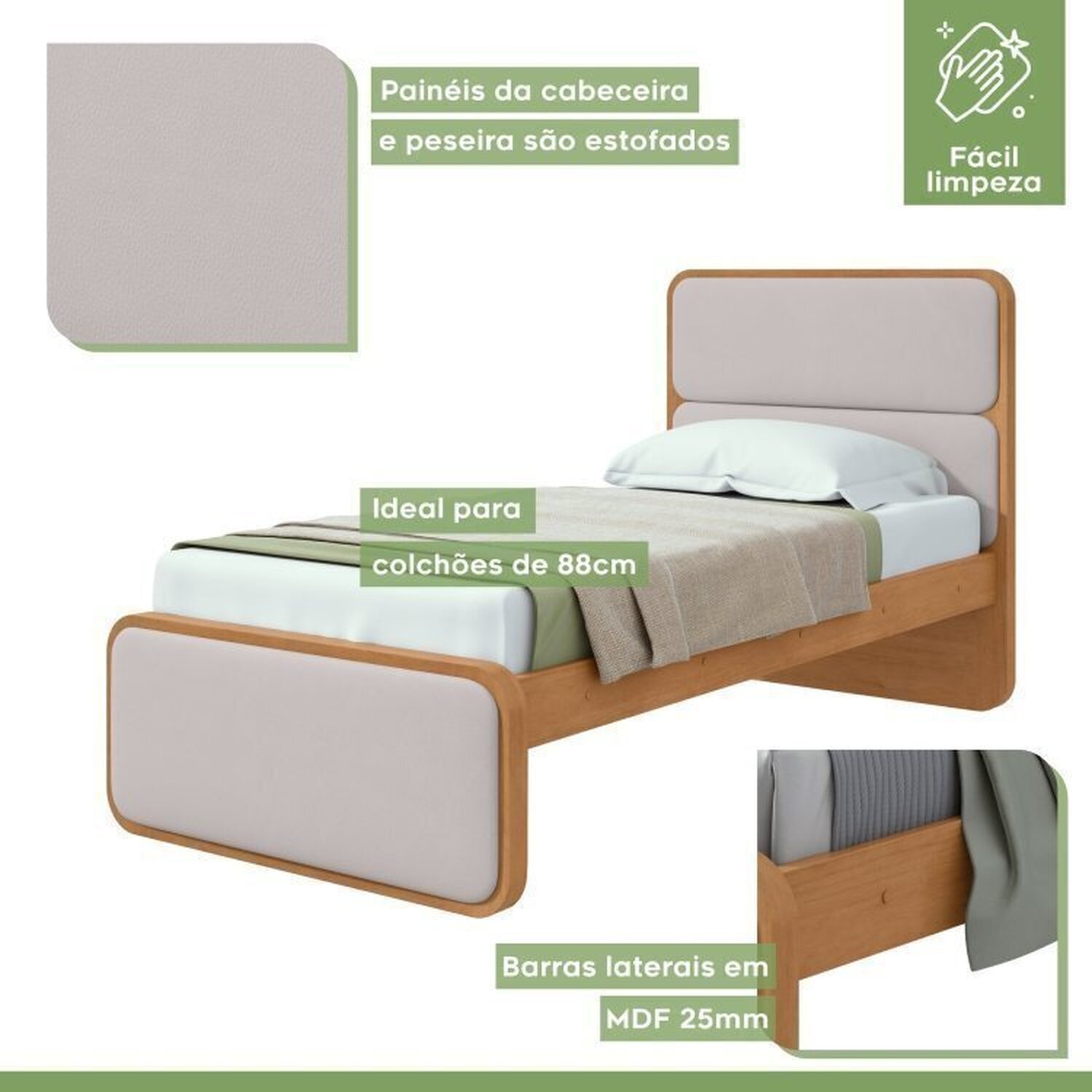 Encontraproduto.com.br - Quarto Infantil com 2 Camas Solteiro Loop e 1 Mesa de Cabeceira Leder Amendoa