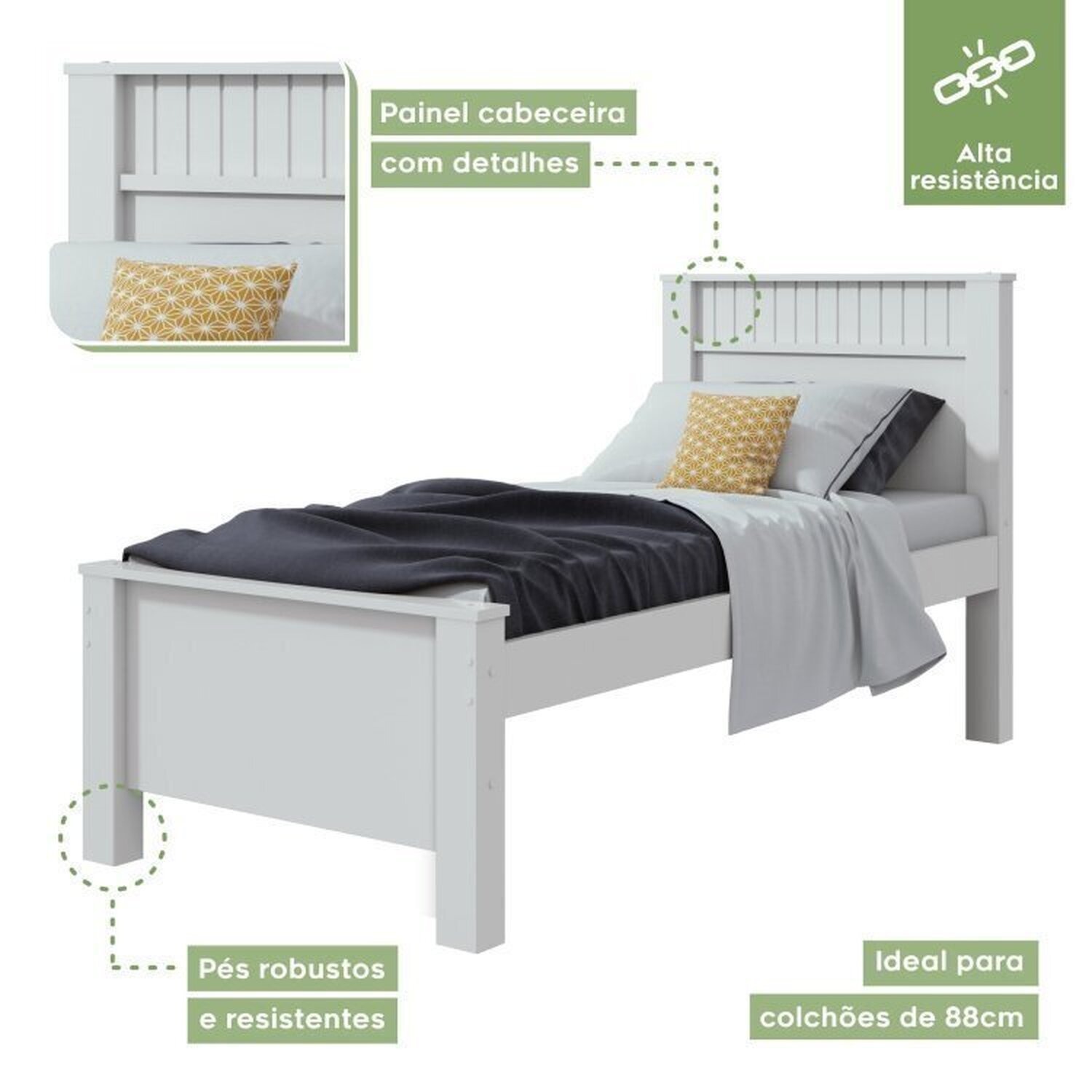 Encontraproduto.com.br - Quarto Infantil com Guarda-Roupa Solteiro 4 Portas 2 Gavetas Alonzo e Cama Solteiro Athenas Branco
