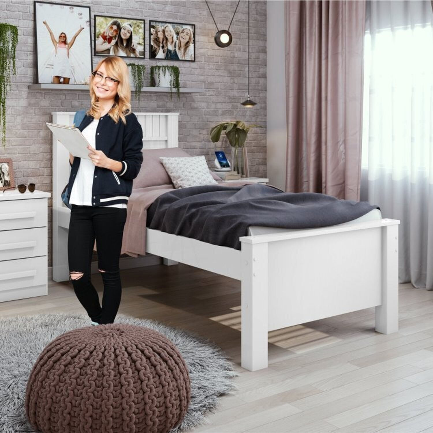 Encontraproduto.com.br - Quarto Infantil com Guarda-Roupa Solteiro 4 Portas 2 Gavetas Alonzo e Cama Solteiro Athenas Branco