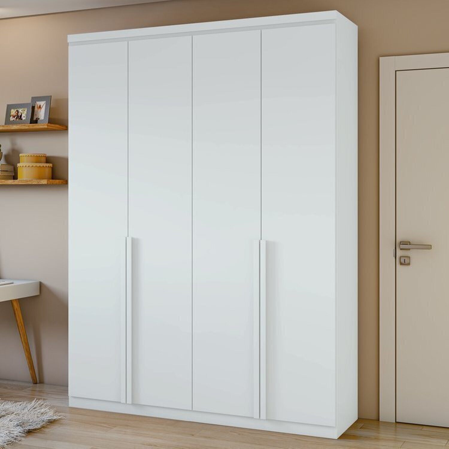 Encontraproduto.com.br - Quarto Infantil com Guarda-Roupa Solteiro 4 Portas 2 Gavetas Alonzo e Cama Solteiro Athenas Branco