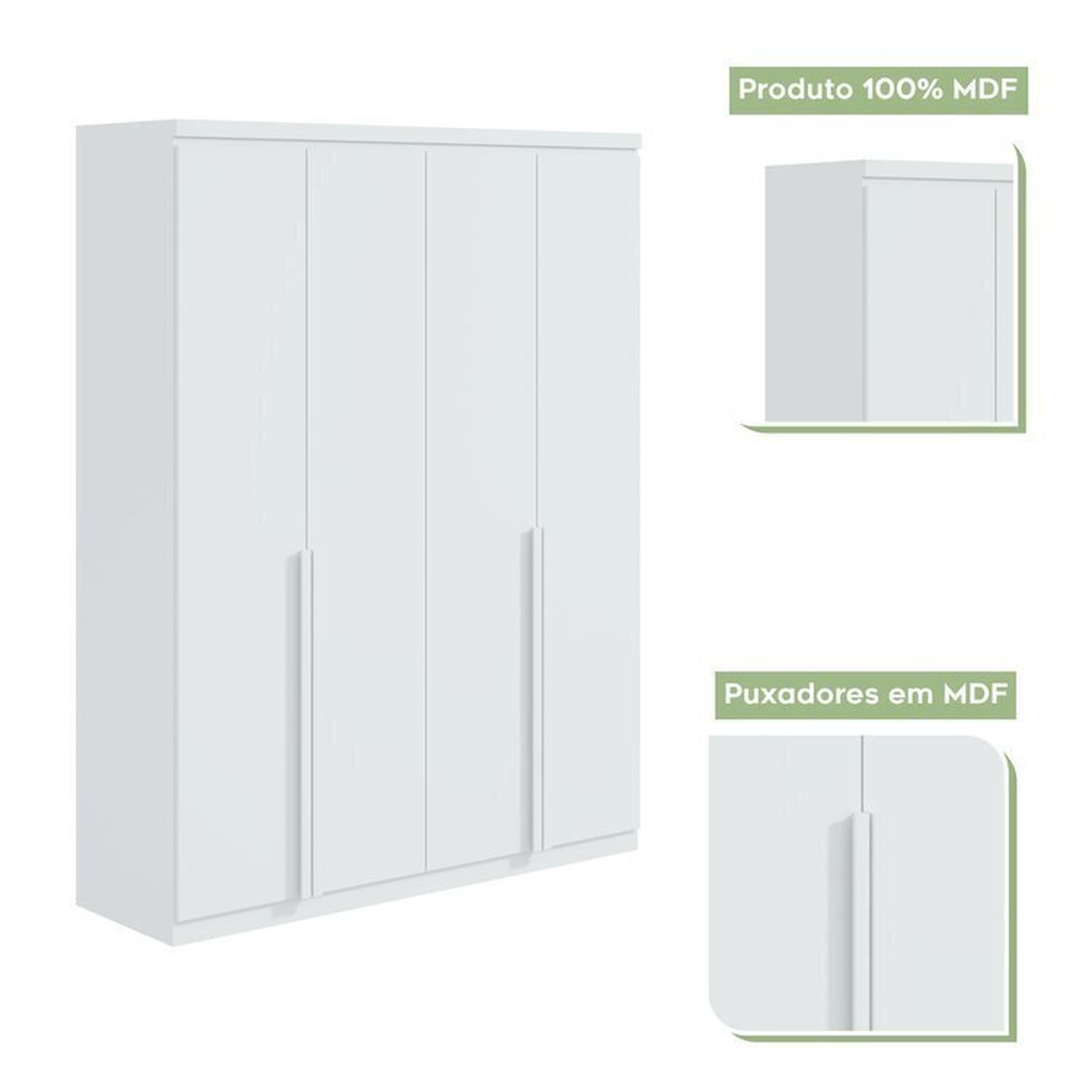 Encontraproduto.com.br - Quarto Infantil com Guarda-Roupa Solteiro 4 Portas 2 Gavetas Alonzo e Cama Solteiro Athenas Branco