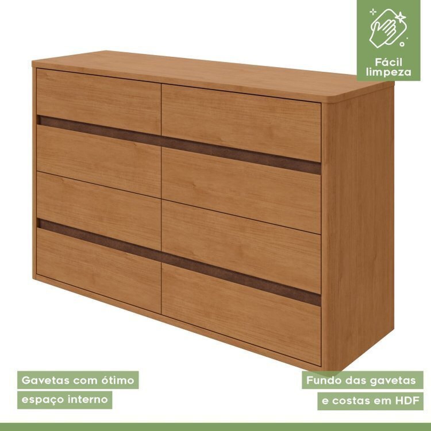 Encontraproduto.com.br - Quarto Infantil com Cama Solteiro Loop Tecido Corano e 	Cômoda 8 Gavetas 150x95cm Leder Amêndoa Clean