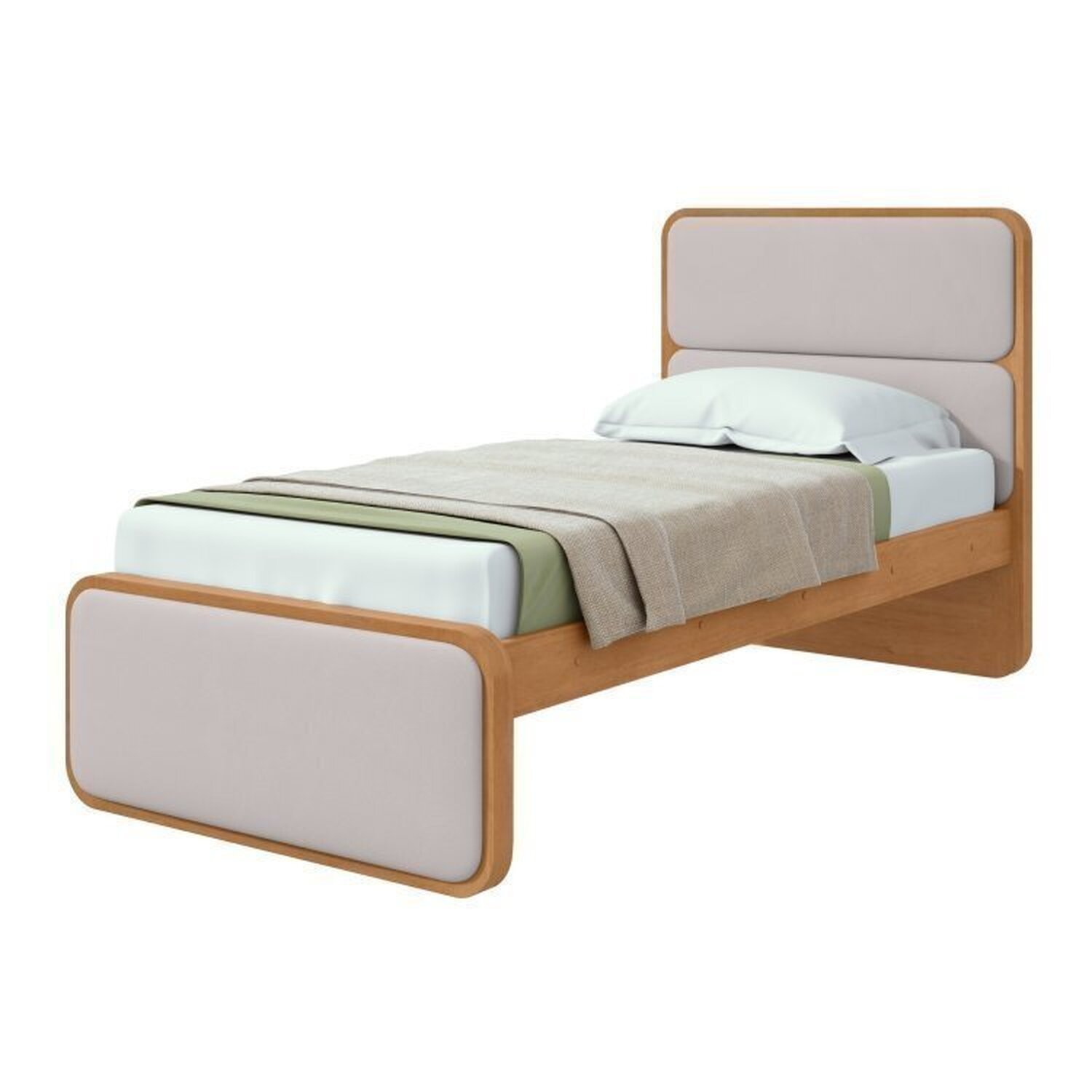 Encontraproduto.com.br - Quarto Infantil com 2 Camas de Solteiro Loop e 1 Mesa de Cabeceira Maggiore Amêndoa Clean / Off White
