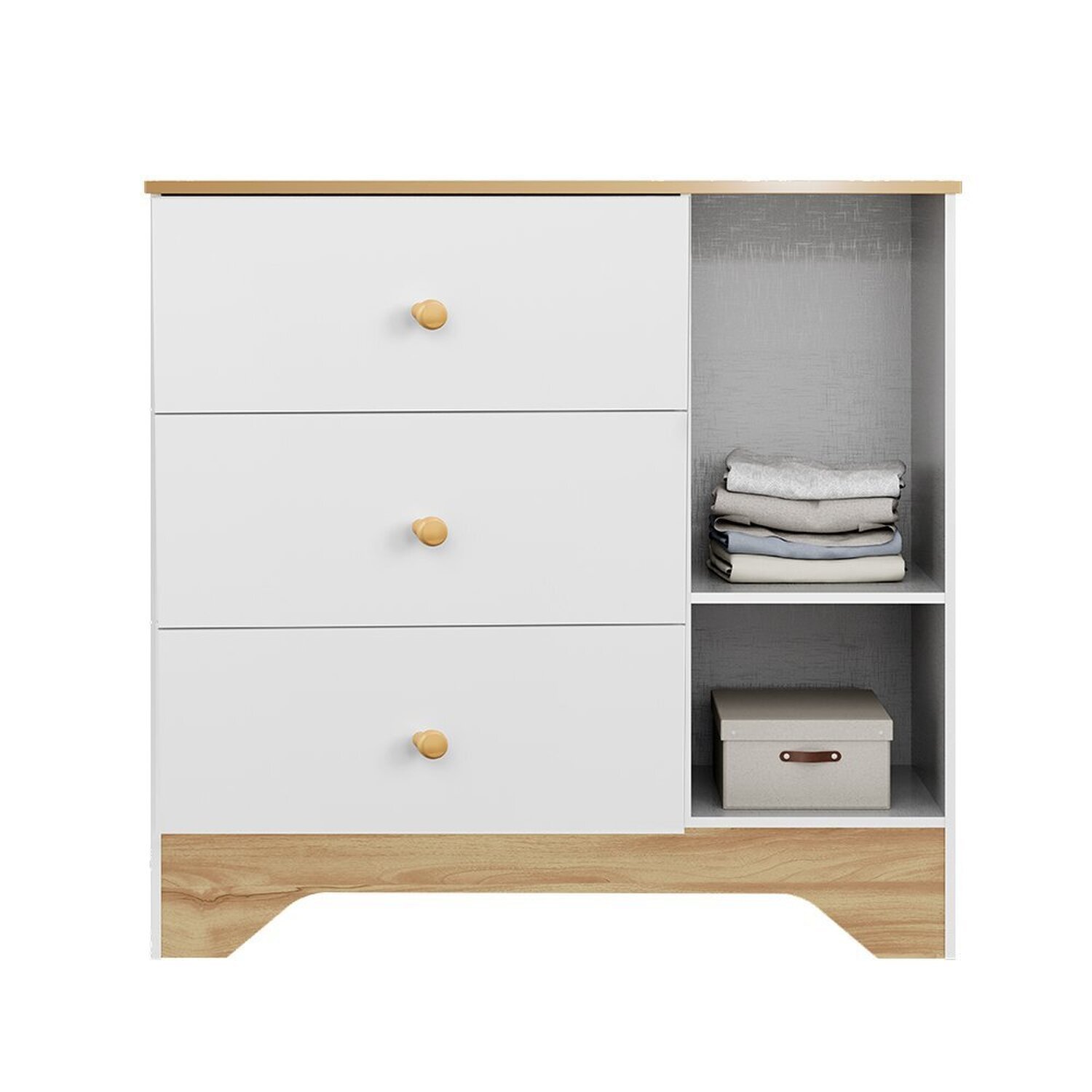 Encontraproduto.com.br - Cômoda Infantil 1 Porta com Janela Retangular e 3 Gavetas 100% Mdf Cocada Branco Brilho/Amêndoa