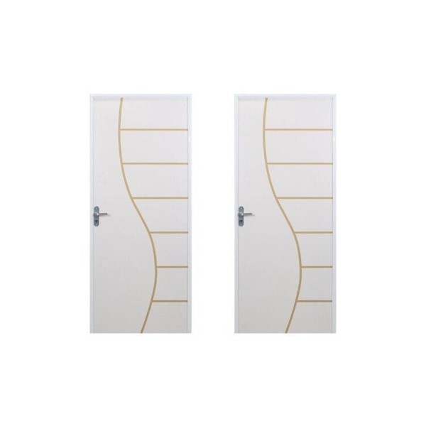 2 Kits Porta De Madeira Decorada 215x85cm Com Batente De Aço 06cm Cantareira Branco