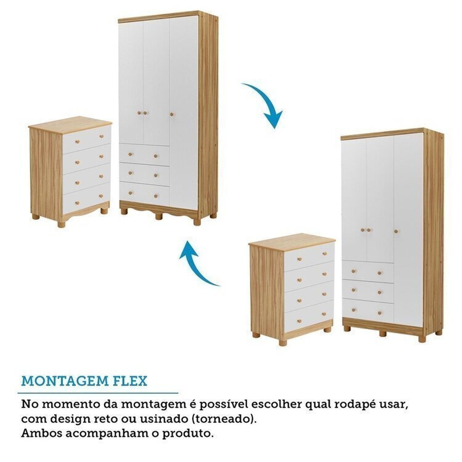 Encontraproduto.com.br - Quarto de Bebê Completo com Guarda Roupa 3 Portas Cômoda e Berço 100% Mdf Mimo Espresso Móveis Branco Brilho/Amêndoa