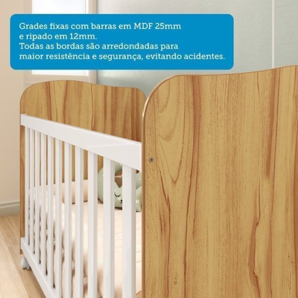 Encontraproduto.com.br - Quarto de Bebê Completo com Guarda Roupa 3 Portas Cômoda e Berço 100% Mdf Mimo Espresso Móveis Branco Brilho/Amêndoa