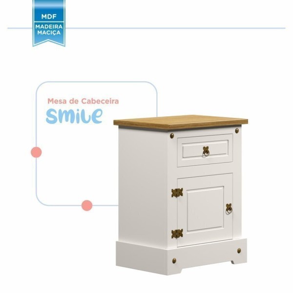 Encontraproduto.com.br - Kit 2 Mesas de Cabeceira 1 Gaveta 1 Porta Smile Bege